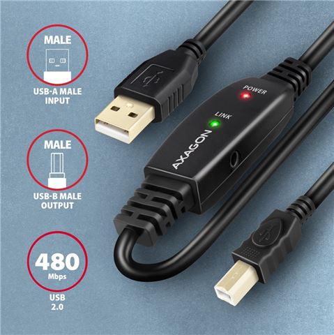 CC USB AM 2.0 -> USB AF, Aktivni produžni, 15m, ADR-215B, AXA - Slika 3