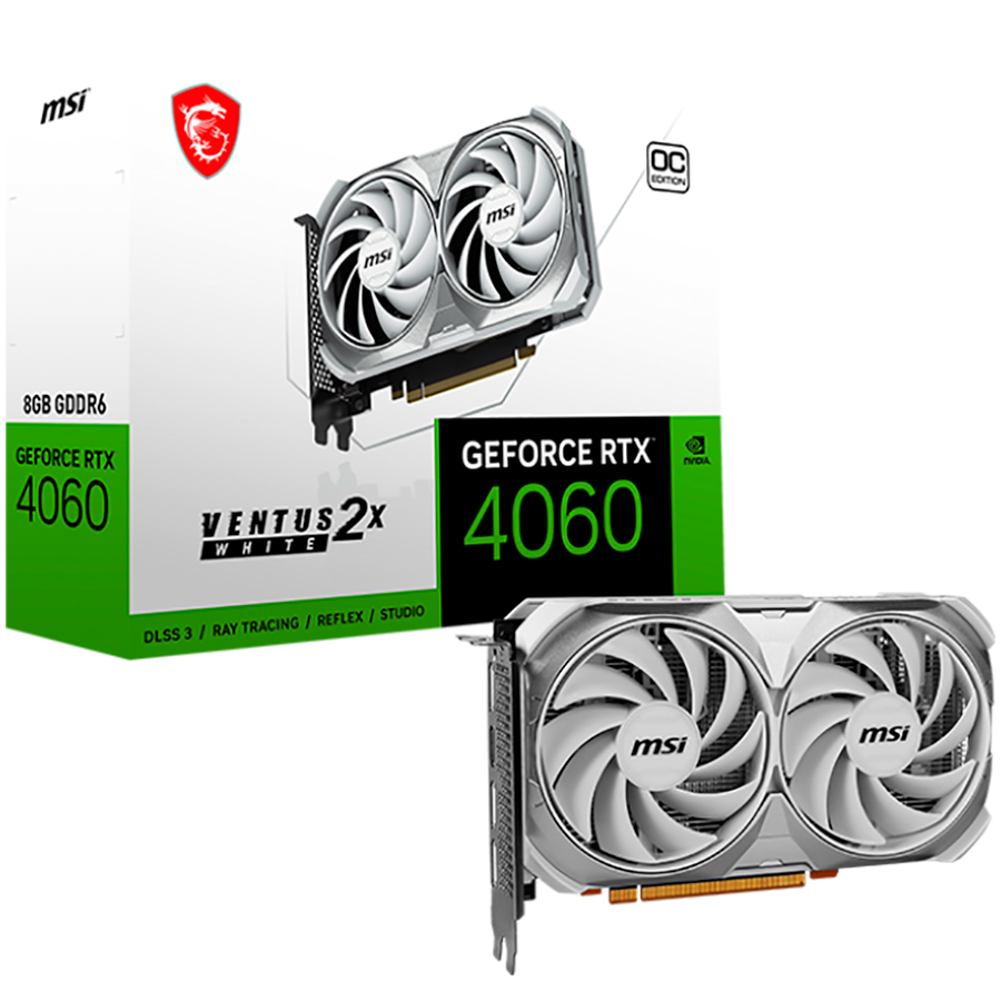 MSI Video Card Nvidia GeForce RTX 4060 VENTUS 2X WHITE 8G OC, RTX_4060_VENTUS_2X_WHITE_8G_OC