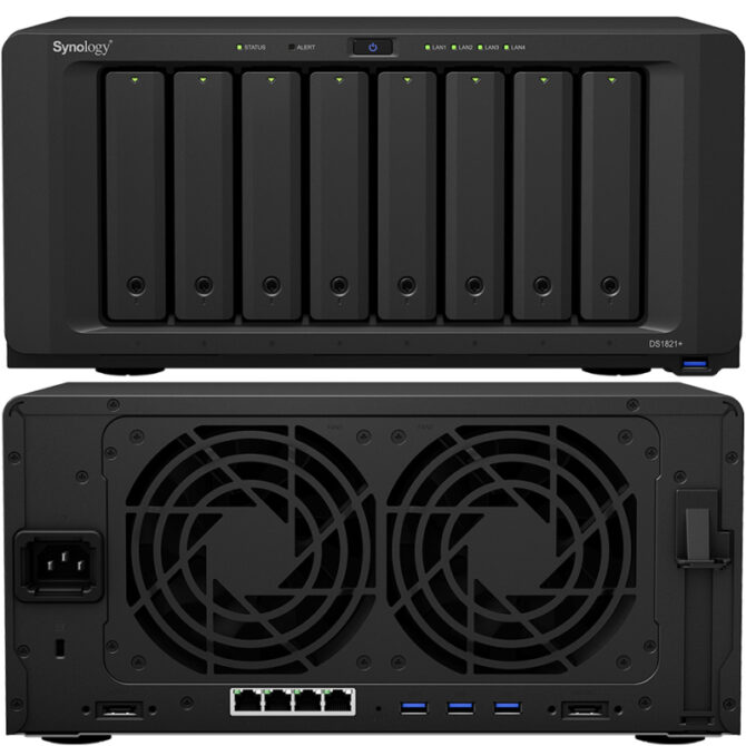 Synology DS1821+ DiskStation 8-bay All-in-1 NAS server, 2.5"/3.5" HDD/SSD/M.2 podrška, Hot Swappable HDD, Wake on LAN/WAN, 4×G-LAN, USB3.0/eSATA