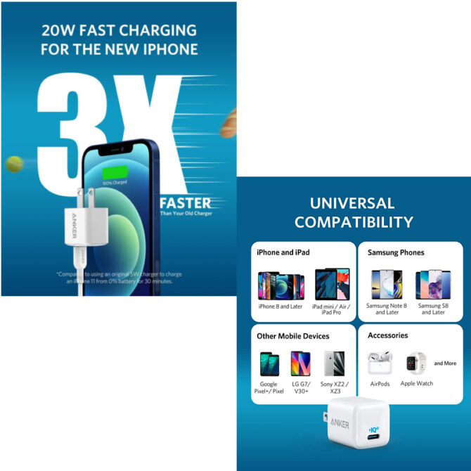 Anker PowerPort III Nano 20W USB-C zidni adapter/punjač, Power IQ, A2633G22