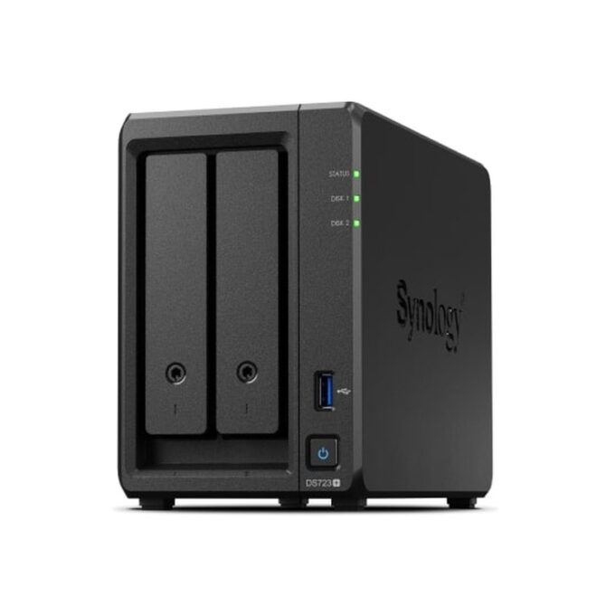 Synology DS723+ DiskStation 2-bay All-in-1 NAS server, 2.5"/3.5" HDD/SSD podrška, Hot Swappable HDD, Wake on LAN/WAN, 2GB, 2×G-LAN, USB3.2 Gen 1/eSATA