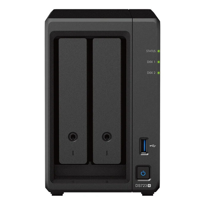 Synology DS723+ DiskStation 2-bay All-in-1 NAS server, 2.5"/3.5" HDD/SSD podrška, Hot Swappable HDD, Wake on LAN/WAN, 2GB, 2×G-LAN, USB3.2 Gen 1/eSATA