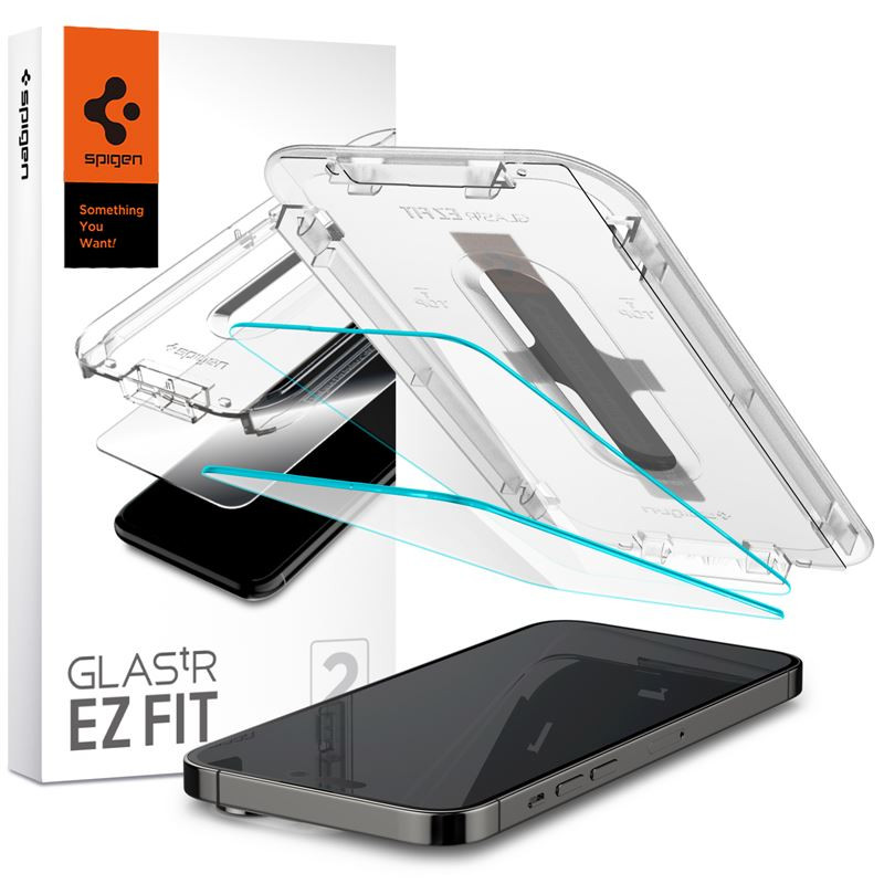 Spigen Glass tR EZ Fit, zaštitno staklo za ekran telefona, 2 kom + okvir za instalaciju – iPhone 14 Pro (AGL05214)