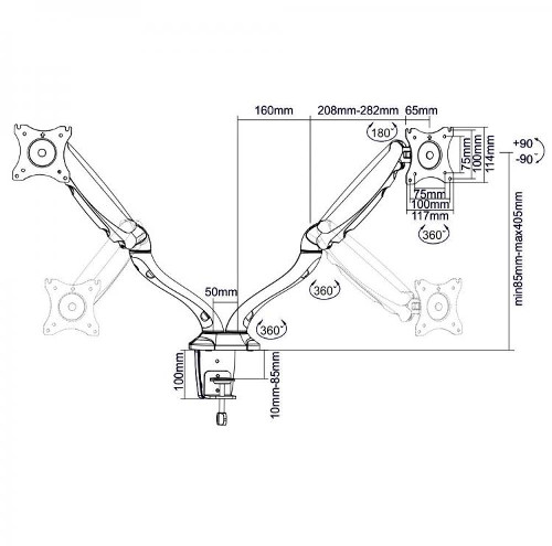 SBOX nosač s oprugom,2 monitora,17"-32",do 2x9kg