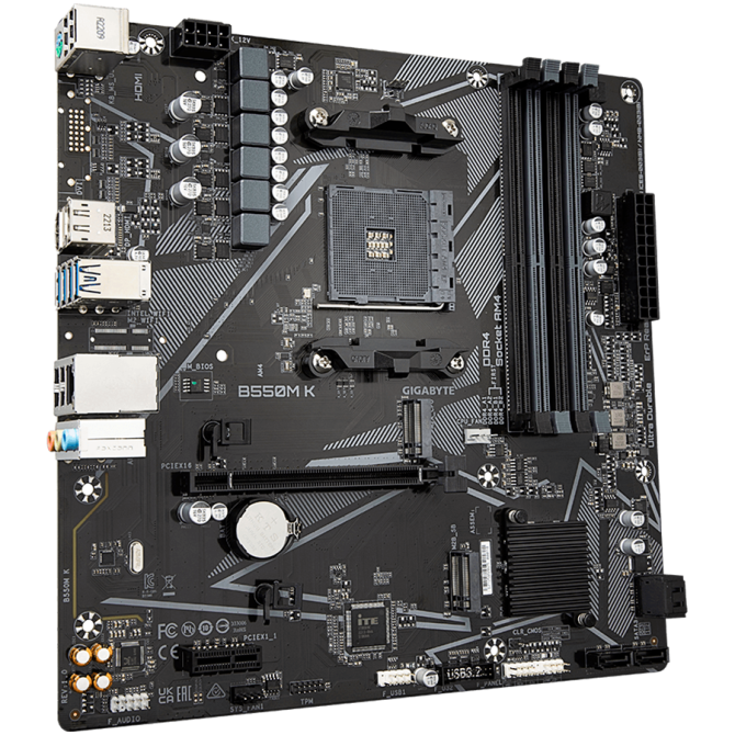 Gigabyte MB B550M K 4 x DDR4 PCIe 3.0 2 x M.2 4 x SATA 1 x DisplayPort 1 x HDMI port Micro ATX, B550M K - Slika 2