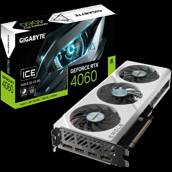 Gigabyte Video Card NVIDIA GeForce RTX 4060 EAGLE OC ICE 8G, GV-N4060EAGLEOC ICE-8GD