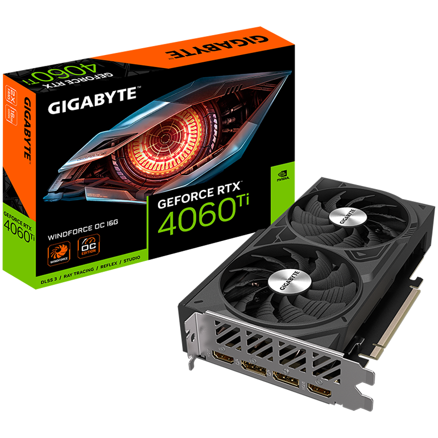 Gigabyte Video Card NVIDIA GeForce RTX 4060 TI WINDFORCE OC 16G, GV-N406TWF2OC-16GD