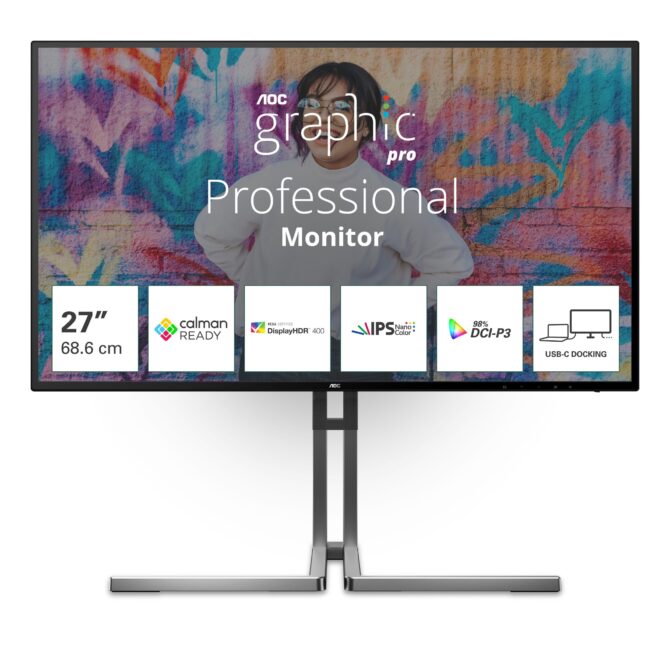 Monitor AOC U27U3CV, 27", 4K, HDMI, DP, USB-C, RJ45, Calma