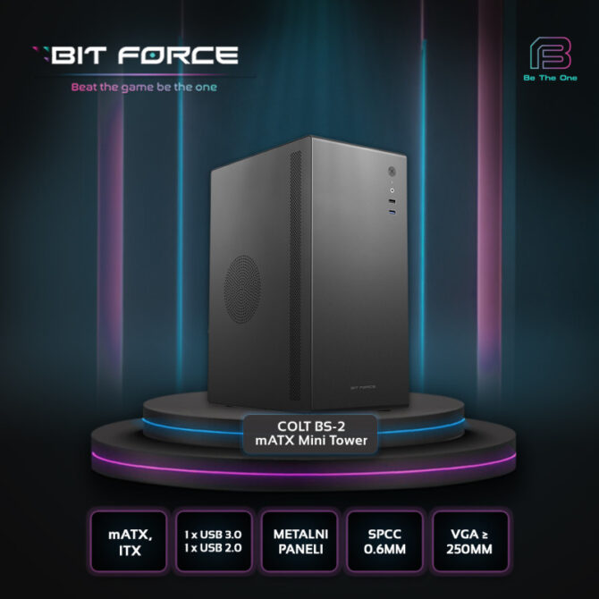 Bit Force COLT BS-2  Mini Tower mATX kućište bez napajanja, crno