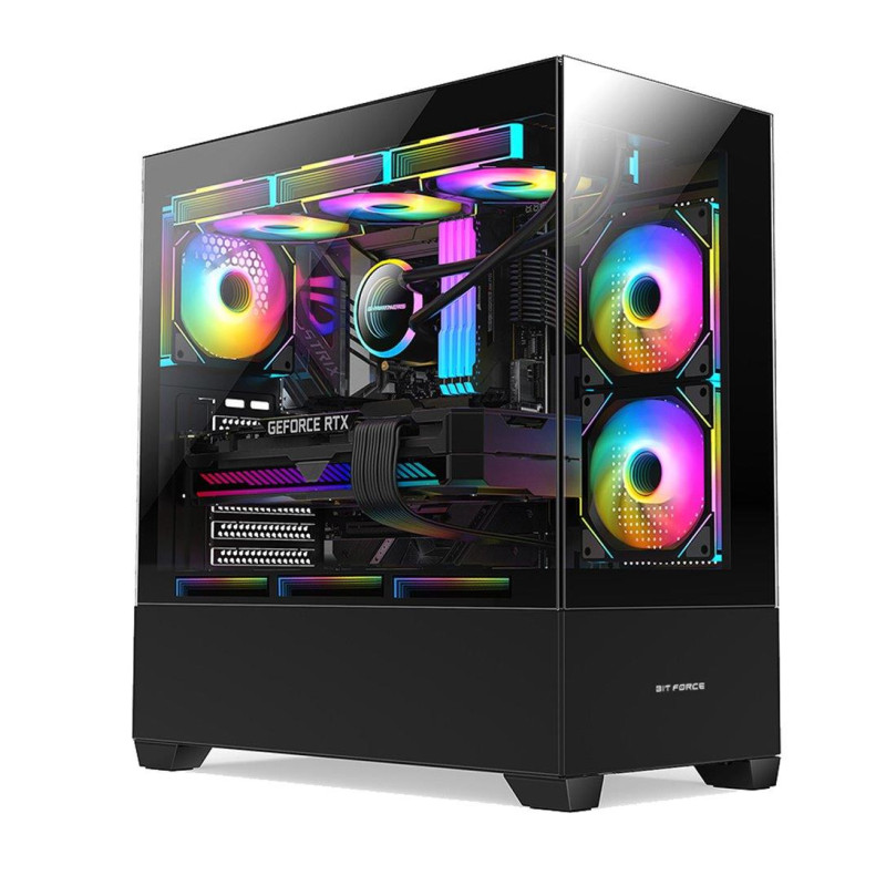 Bit Force SPARK ARGB-TG3 Midi Tower ARGB Gaming PC ATX kućište bez napajanja, crno