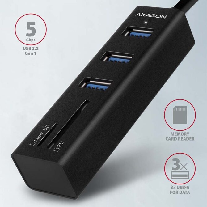 USB HUB Axagon HMA-CR3A 3x USB-A + SD/microSD, 20cm - Image 2