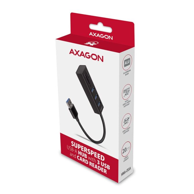 USB HUB Axagon HMA-CR3A 3x USB-A + SD/microSD, 20cm - Image 3