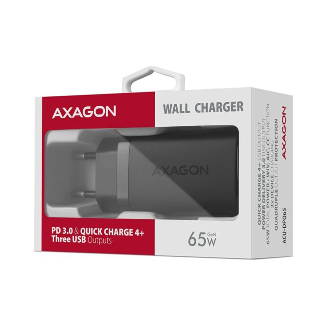 Axagon ACU-DPQ65 zidni punjač 1xUSB-A QC4, 2xUSB-C PD 33/65W, crni - Image 5