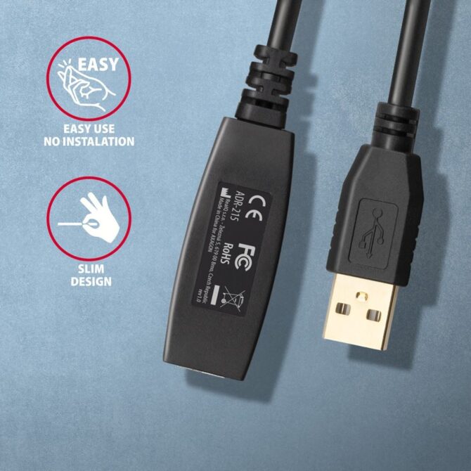 CC USB AM 2.0 -> USB AF, Aktivni produžni, 15m, ADR-215, AXA - Image 3