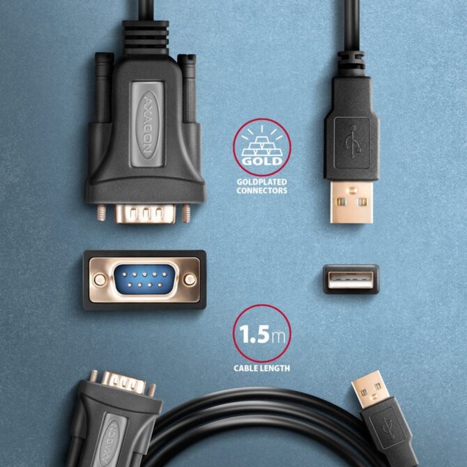 CC USB AM 2.0 -> DB9, FTDI chip, ADS-1PQN, 1.5m, Axagone - Image 2