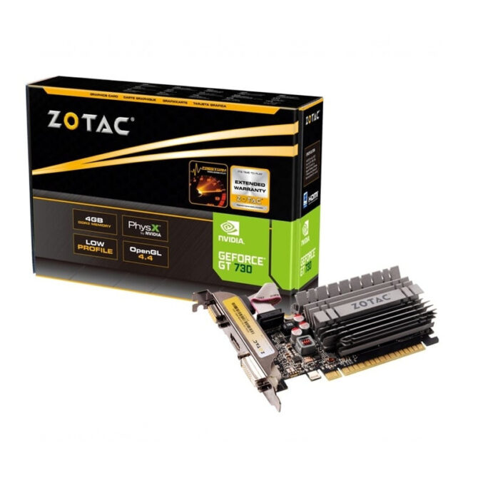 Zotac GeForce GT730 4GB DDR3/64-bit PCIe 2.0, VGA/Dual-link DVI-I/HDMI, Low profile