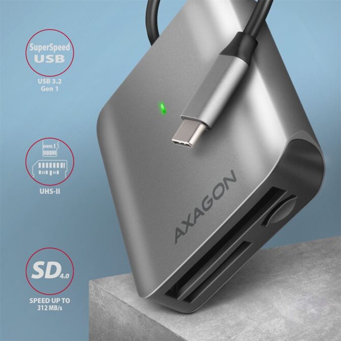 Čitač pametnih kartica Axagon CRE-S3C SUPERSPEED USB-C UHS-II READER - Image 2