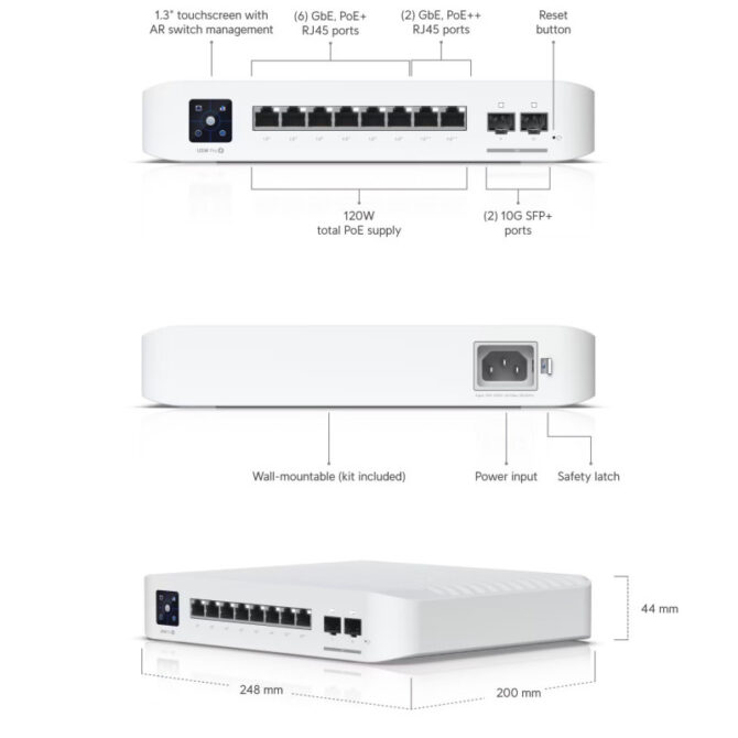 Ubiquiti UniFi Managed 8-port Gigabit Switch, 6xGbE PoE+, 2xGbE PoE++, 2x10G SFP+, 120W (USW-Pro-8-PoE) - Image 4