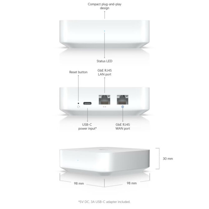 UXG-Lite UniFi gateway, 1x GbE WAN port, 1xGbE LAN port, USB-C, - Slika 3