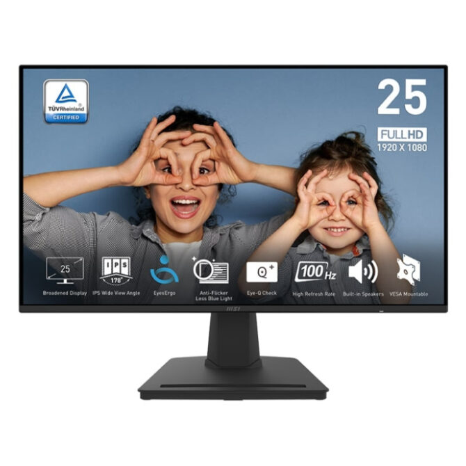 MSI 24.5" PRO MP252 Business Productivity Monitor 1920x1080 FHD, IPS, 100Hz, 1ms, 1300:1, 300 cd/m2, Anti-glare, HDMI/DP/AUDIO, zvučnici, crni