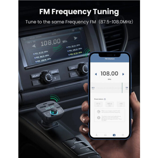 UGREEN FM transmiter za auto LED zaslon, Bluetooth, TF kartica 128 GB, USB-C, 2x USB, Quick charge 3.0, crni, 80910 - Image 5