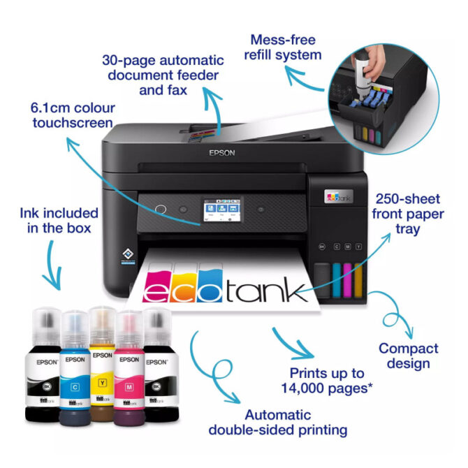 Epson EcoTank L6290 Print/Scan/Copy/Fax A4 pisač, Duplex, 33/20 str/min. b/c, WiFi/LAN/USB/Wi-Fi Direct (C11CJ60404) - Slika 6