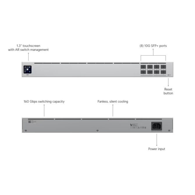 Ubiquiti UniFi Aggregation Layer2 Switch, 8×10G SFP+, Touch screen LCD, Rackmount (USW-Aggregation) - Image 2