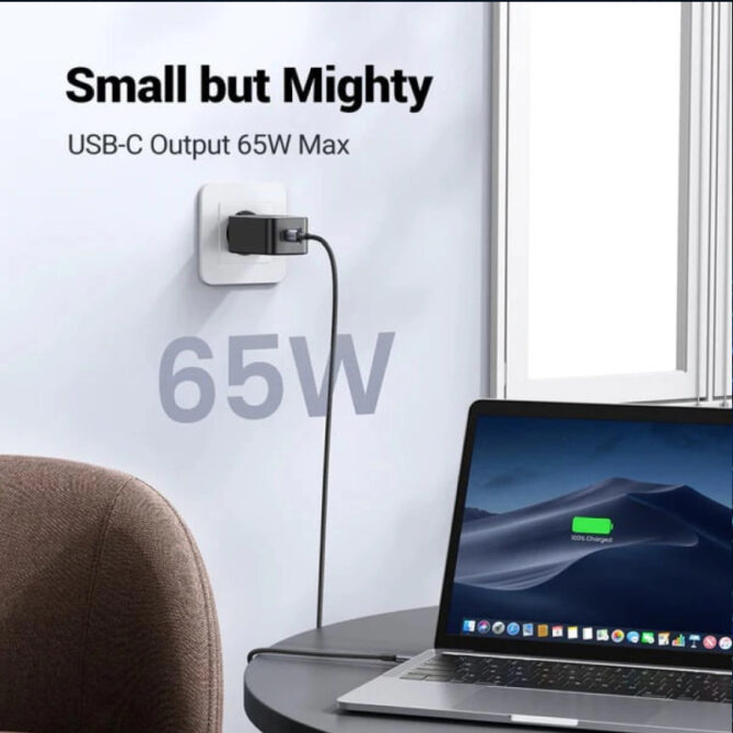 UGREEN GaN II Tech zidni punjač 65W, 1×USB-A/2×USB-C, PD3.0/QC4.0+, crni - Slika 10