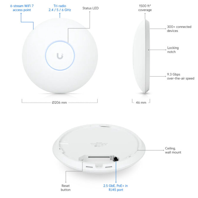 Ubiquiti UniFi WiFi 7 Pro pristupna točka - Slika 4