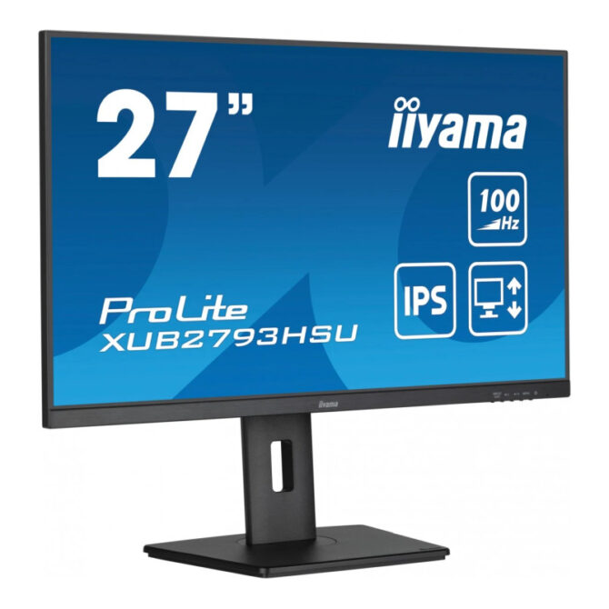 Iiyama 27" XUB2793HSU-B7 (68.6cm) 1920x1080 IPS, 100Hz,1ms, 300 cd/m2, 1300:1, height, swivel, tilt, pivot (rotation both sides), HDMI/DP/USBx2, zvučnici, crni - Slika 3