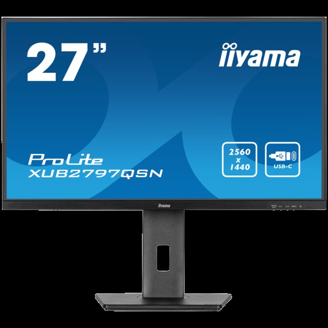 Monitor Iiyama LED XUB2797QSN-B2 27" IPS 2560 x 1440 @100Hz 300 cd/m² 1300:1 1ms HDMI DP USB-C 65W RJ45 Daisy Cha" USB Hub 3.2 height, XUB2797QSN-B2