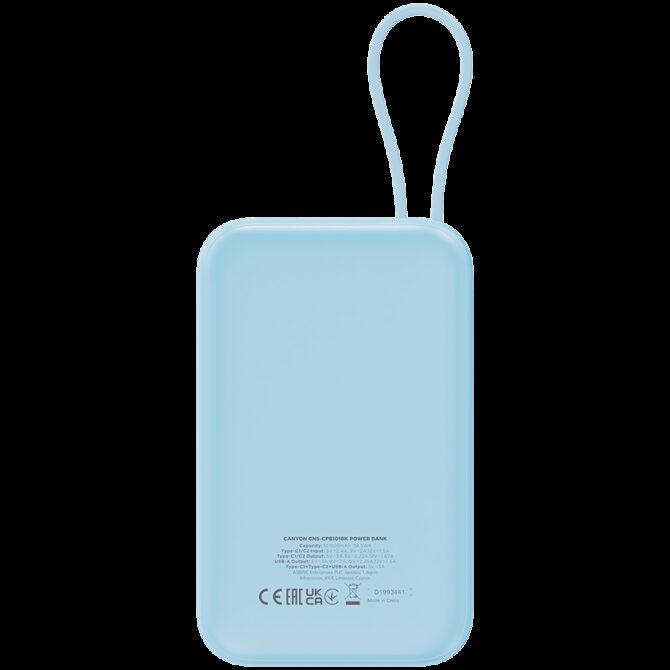 Canyon power bank OnPower 101 built-in cable 10000 mAh PD22.5W Blue, CNS-CPB101BL - Slika 4