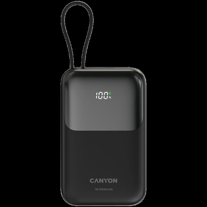 Canyon power bank OnPower 101 built-in cable 10000 mAh PD22.5W Black, CNS-CPB101BK