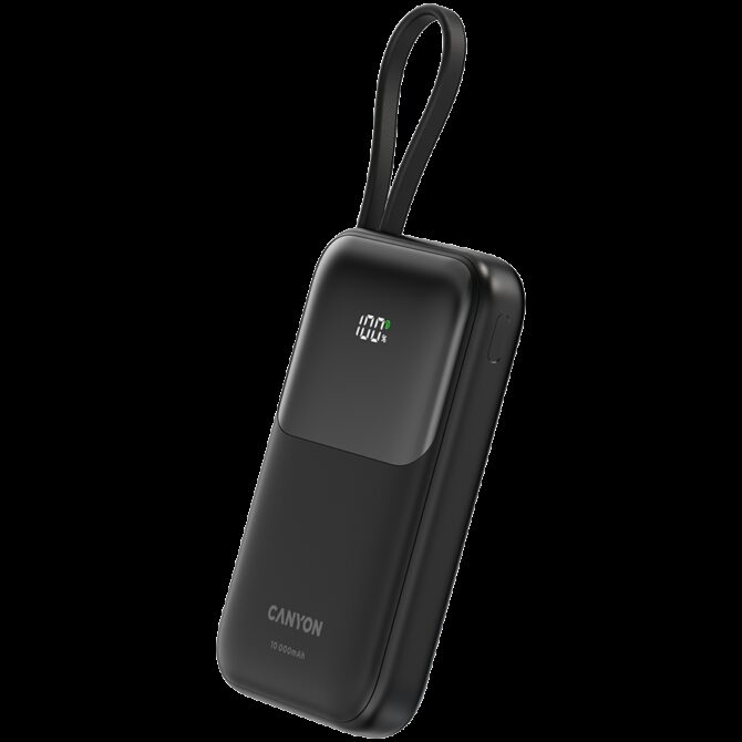 Canyon power bank OnPower 101 built-in cable 10000 mAh PD22.5W Black, CNS-CPB101BK - Slika 2