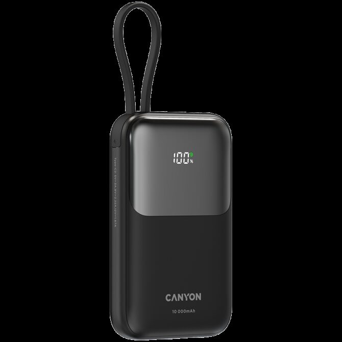 Canyon power bank OnPower 101 built-in cable 10000 mAh PD22.5W Black, CNS-CPB101BK - Slika 3