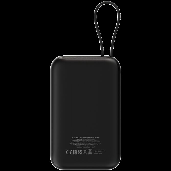 Canyon power bank OnPower 101 built-in cable 10000 mAh PD22.5W Black, CNS-CPB101BK - Slika 4