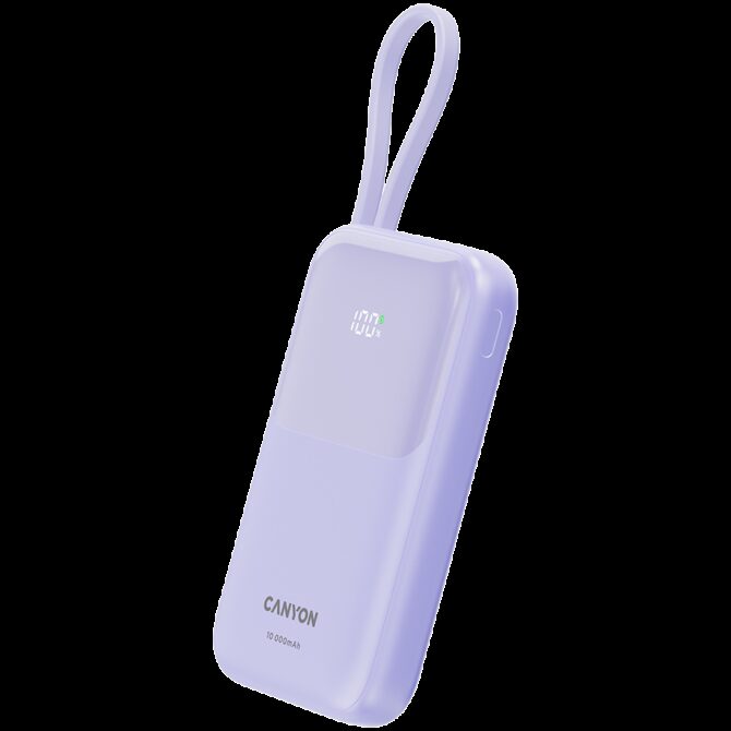 Canyon power bank OnPower 101 built-in cable 10000 mAh PD22.5W Purple, CNS-CPB101PU - Slika 2