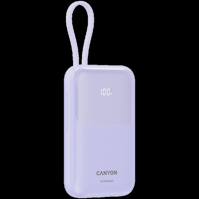 Canyon power bank OnPower 101 built-in cable 10000 mAh PD22.5W Purple, CNS-CPB101PU - Slika 3