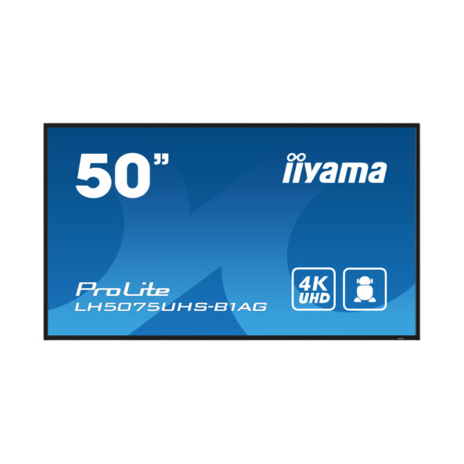 Iiyama 50" LH5075UHS-B1AG 3840x2160, UHD VA panel, Haze 25%, 500cd/m2, Landscape and Portrait, Signal FailOver, Speakers 2x 10W, HDMI 3x, DisplayPort, DP-out (MST/Mirror/Tiling), USB 2.0 x2, WiFi,