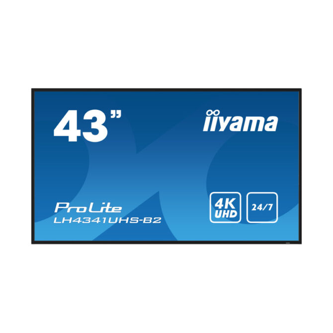 Iiyama 43" LH4341UHS-B2, 3840x2160, 4K UHD IPS panel, 1% Haze, Landscape and Portrait mode, Speakers 2x 10W , VGA, 3x HDMI, 500cd/m2, Media Play USB Port, Control LAN / RS232C, VESA 400x400