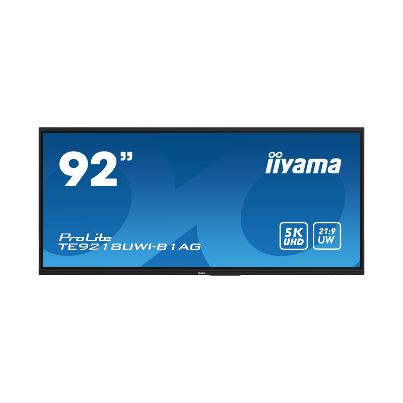 Iiyama 92" TE9218UWI-B1AG UW5K 5120x2160, iiWare11 , Android 13, 50-Points PureTouch IR+ with zero bonding, VA panel, Multi-Screen Display supported, Metal Housing, Fan-less, Speakers 2x 16W + 16W sub