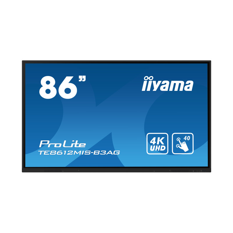 Iiyama 86" TE8612MIS-B3AG,iiWare10 , Android 11, 8/64GB, 40-Points PureTouch IR with zero bonding, 3840x2160, UHD VA panel, Metal Housing, Fan-less, Speakers 2x 16W front, VGA, HDMI 3x HDMI-out, U