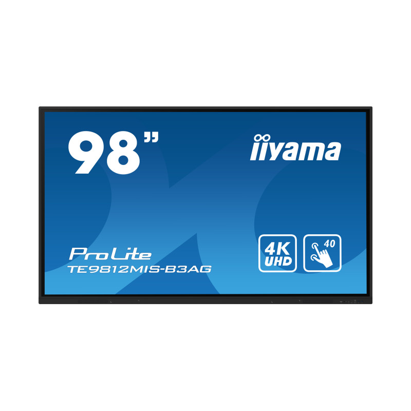 Iiyama 98" TE9812MIS-B3AG iiWare10 , Android 11, 8/64GB, 40-Points PureTouch IR with zero bonding, 3840x2160, UHD IPS panel, Metal Housing, Fan-less, Speakers 2x 16W front, VGA, HDMI 3x HDMI-out,