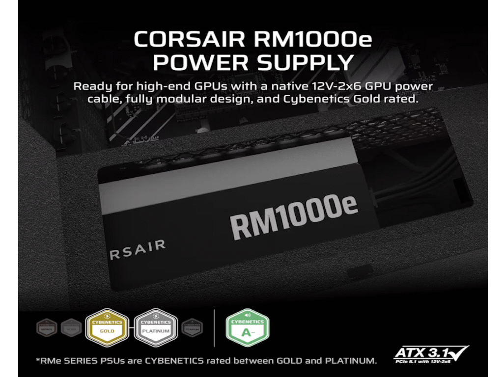 Napajanje Corsair RM1000e (2025) 1000WATX 3.1, PCIe 5.1, Cybenetics GOLD, Full - Slika 4