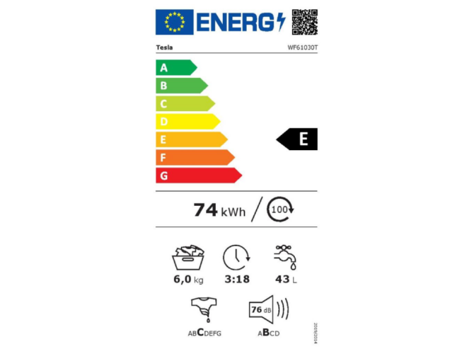 Tesla perilica rublja WF61030T, 6kg-1000rpm, 47cm dubine, 0-90C, LED display