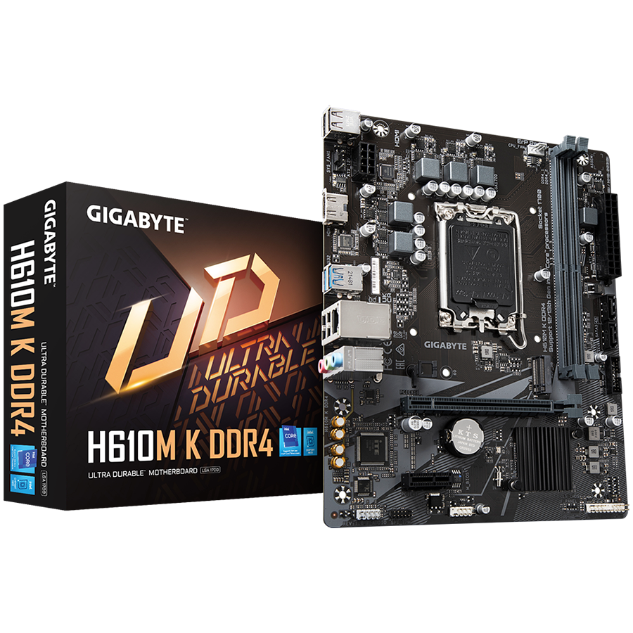Gigabyte MB H610M K DDR4 LGA1700 2 x DDR4 DIMM 1 x M.2 2 x SATA 1 x HDMI port Micro ATX, H610M K DDR4