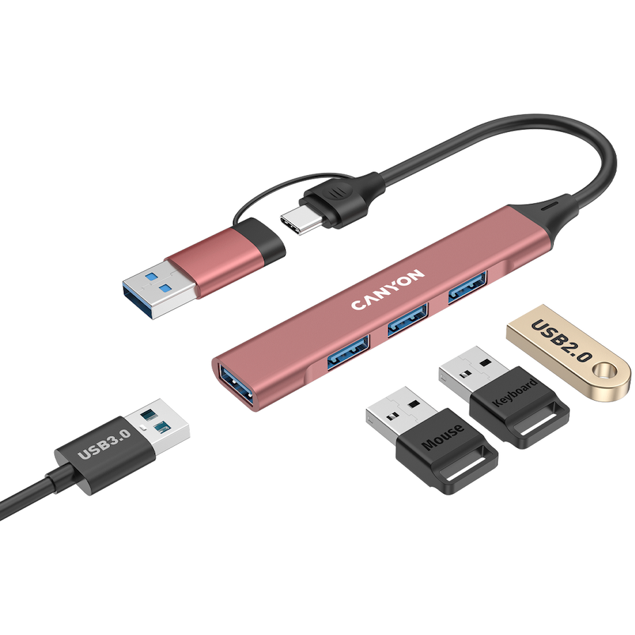 Canyon hub DS-02 4in1 USB-A/C Pink, CNS-TDS02P - Slika 4