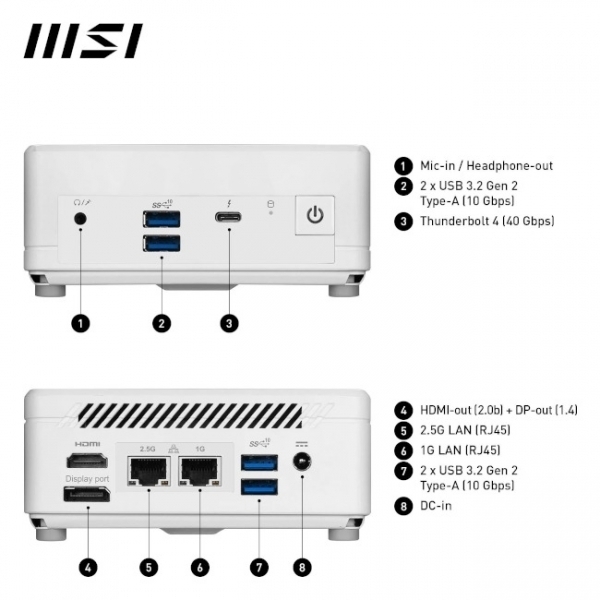 Mini desktop PC MSI Cubi 5 12M-264BEU i3 / 16GB / 512GB SSD / Windows 11 Pro / WiFi 6E + BT 5.3 / 1Gbps + 2.5Gbps / white - Slika 6