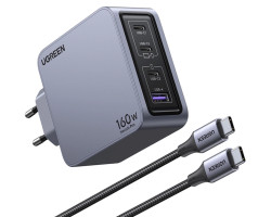 UGREEN Nexode Pro zidni punjač 160W, 3×USB-C/1×USB-A, USB-C kabel, GaN, sivi - Slika 15