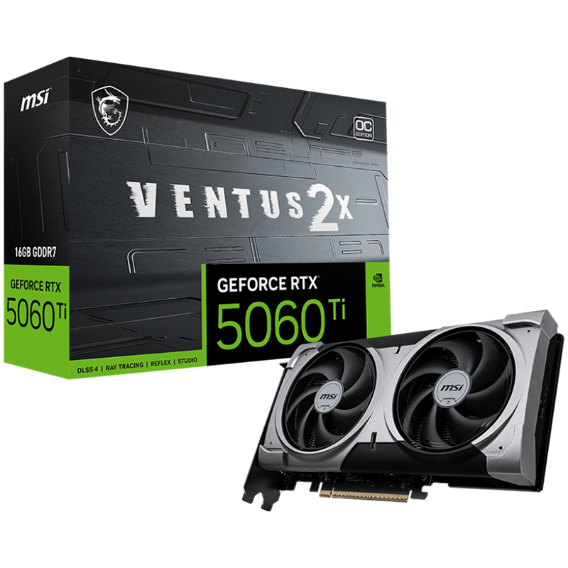 MSI Ventus GeForce RTX 5060 Ti 16GB GDDR7 PCI Express 5.0 x 16, RTX 5060 TI 16G VENTUS 2X OC PLUS